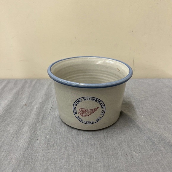 Vintage Red Wing Stoneware Small Bowl Crock Blue Rim 4" Tall 6" Farmhouse FS - Picture 1 of 10